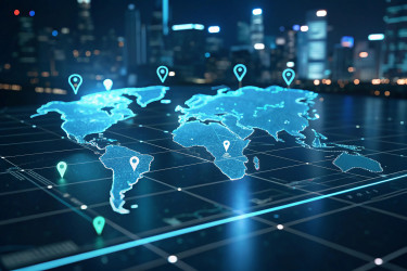 Mapa del mundo con marcadores digitales
