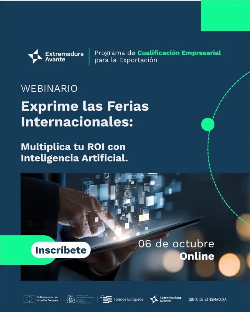 Cartel webinar sobre ferias internacionales e inteligencia artificial