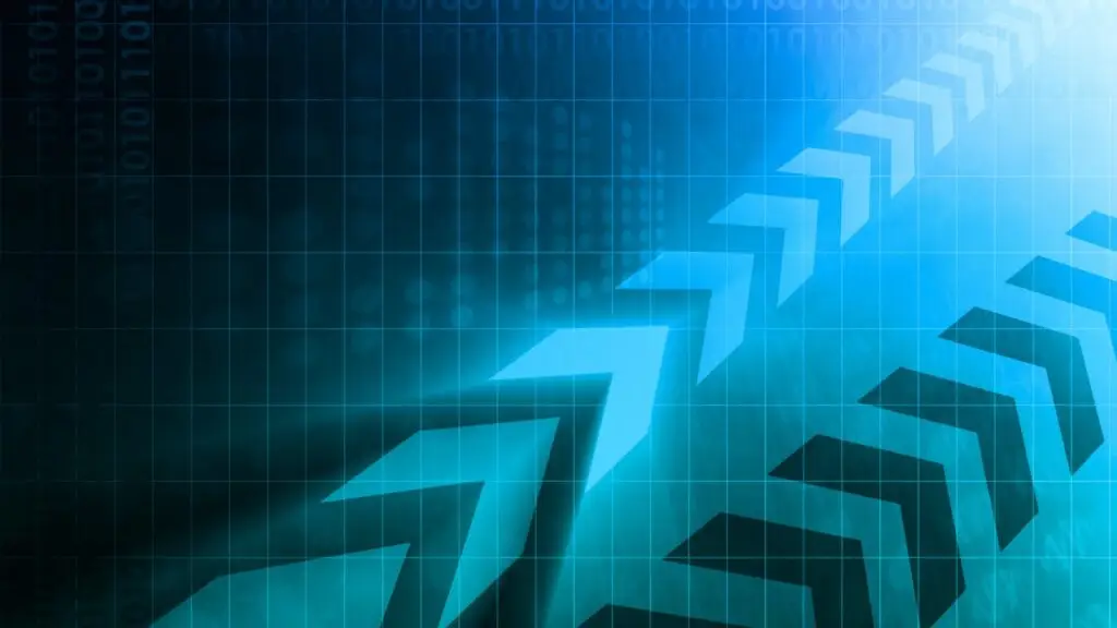 Flechas azules ascendentes sobre cuadrícula y código binario