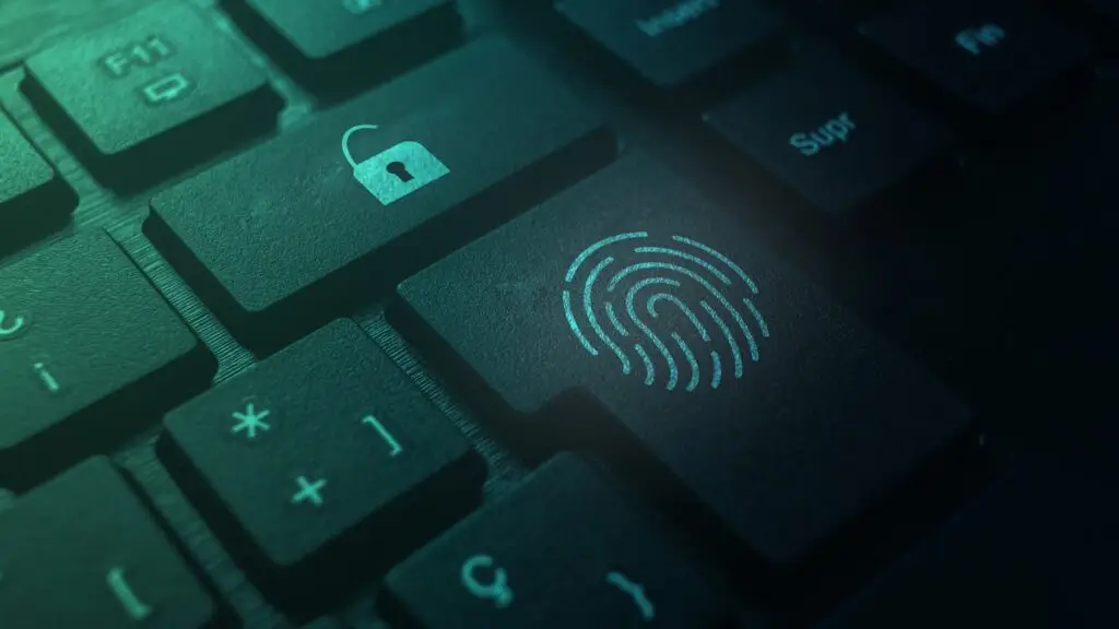 Teclado con huella dactilar y símbolo de desbloqueo